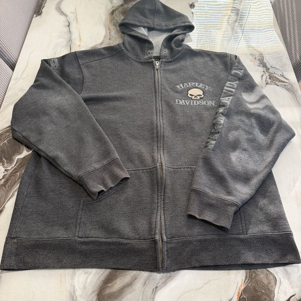 VTG Harley Davidson Full Zip Hoodie Men 2XL Gray Willie G Skull Y2K Biker Fleece